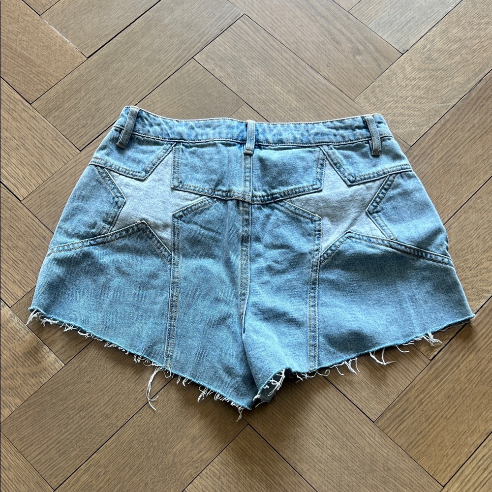 Forever 21 Light Blue Star-Panel Denim Shorts
